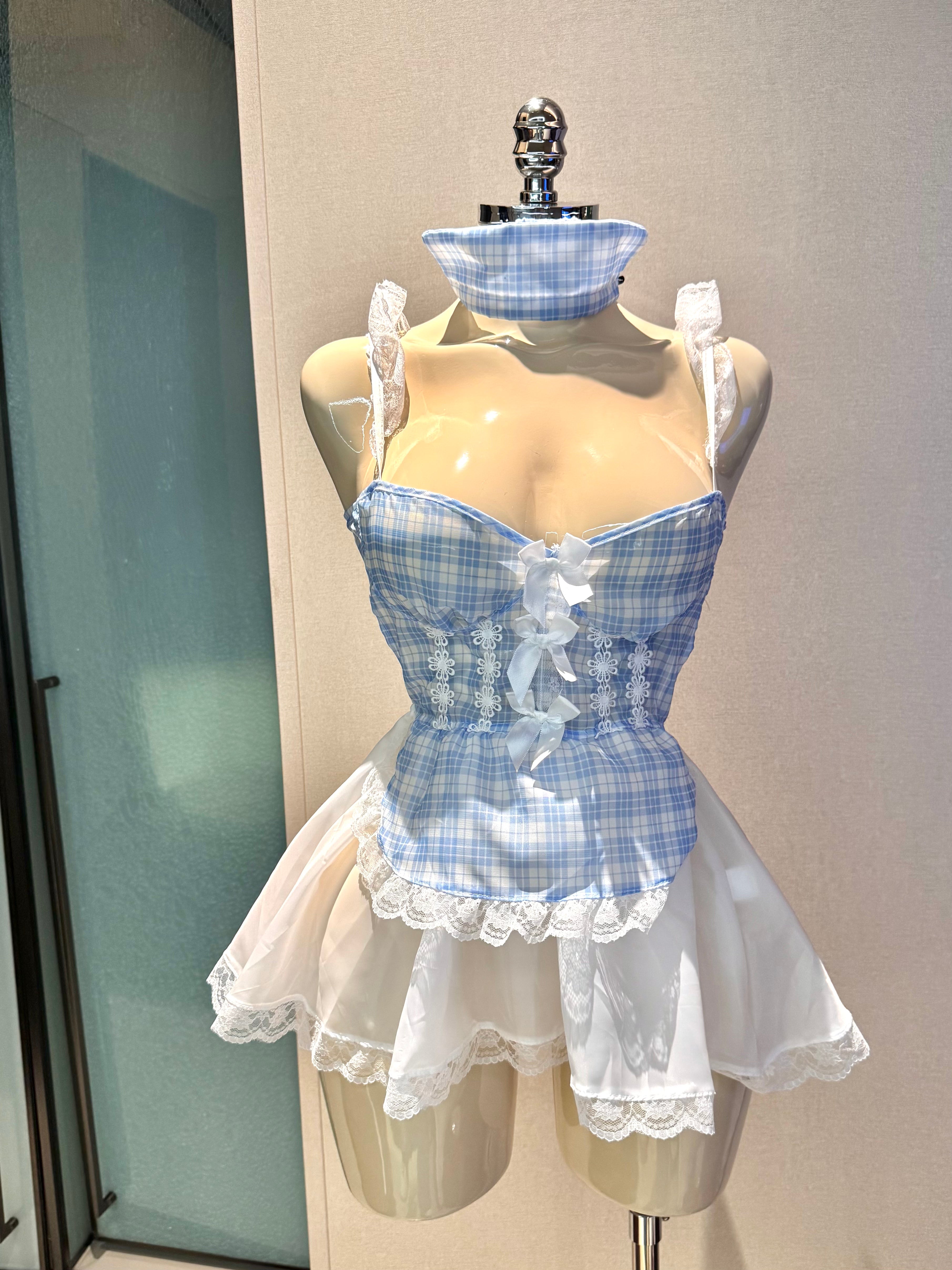 Baby Blue Sheer Cami Gingham Soft Coquette Mini Dress