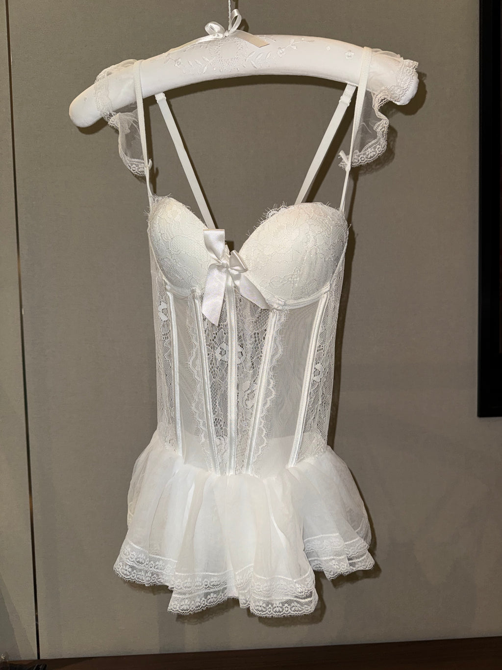 French Boned Corset Lace Mesh Ruffled Dress Lingerie