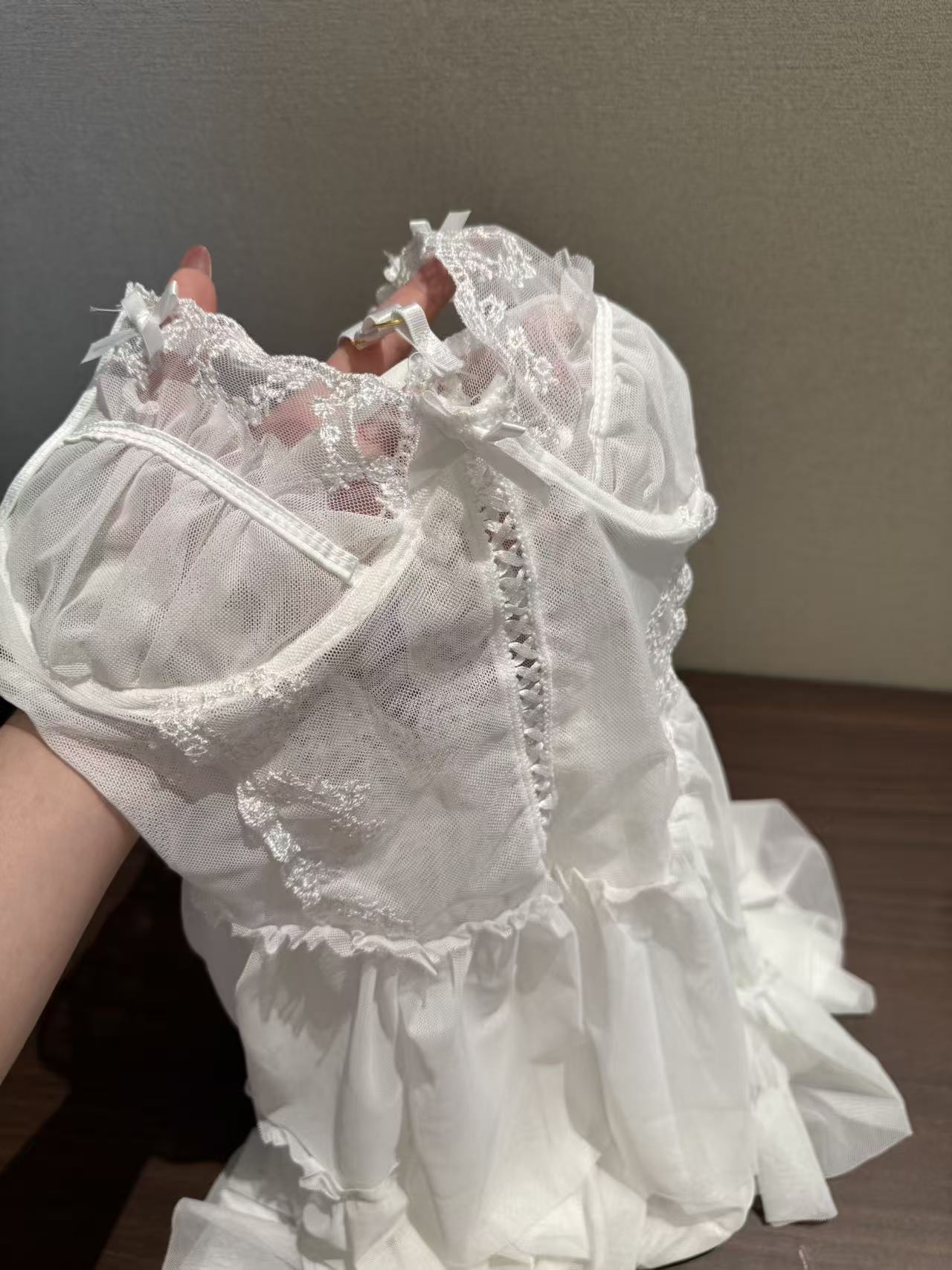 Embroidered Lace Ballet Slip Dress, Sheer Mesh Open Back Lingerie
