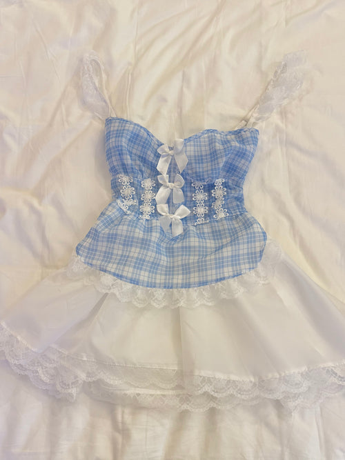 Baby Blue Sheer Cami Gingham Soft Coquette Mini Dress