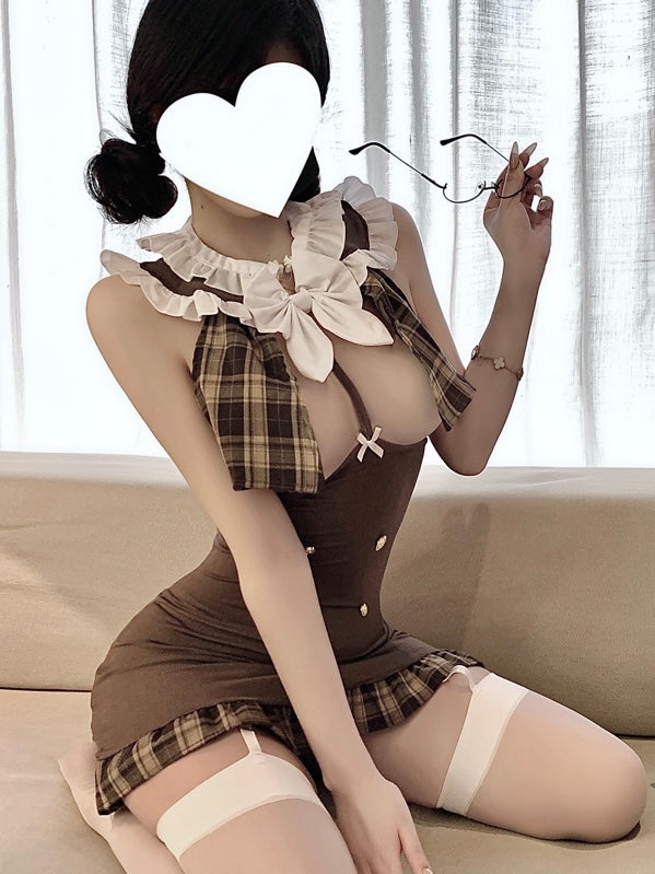Sexy Coquette Detective Cosplay Dress, Slim Fit Maid Style Costume Outfit