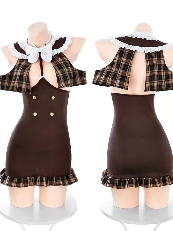 Sexy Coquette Detective Cosplay Dress, Slim Fit Maid Style Costume Outfit