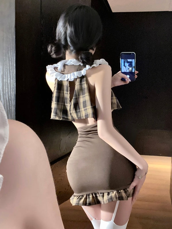 Sexy Coquette Detective Cosplay Dress, Slim Fit Maid Style Costume Outfit