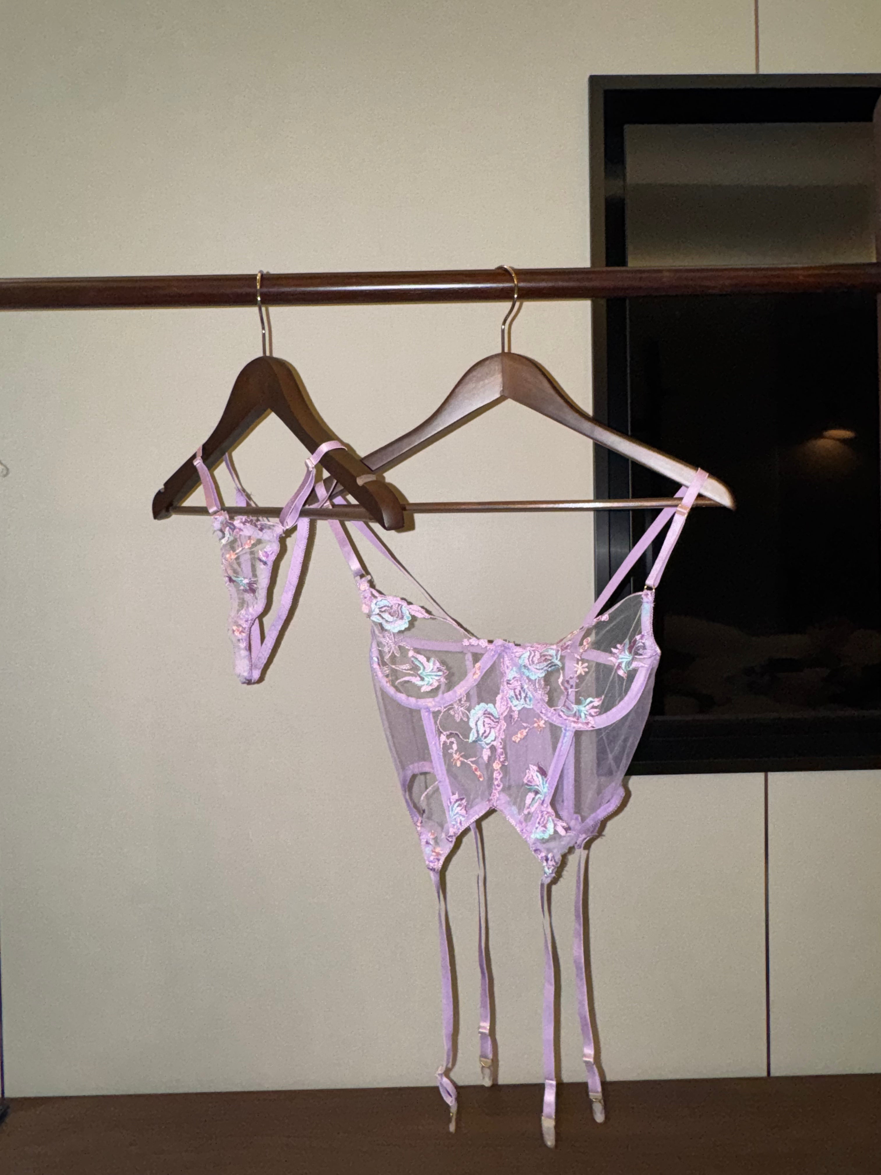 3-Piece Sheer Mesh Lingerie Set, Embroidered Lace See-Through Outfit