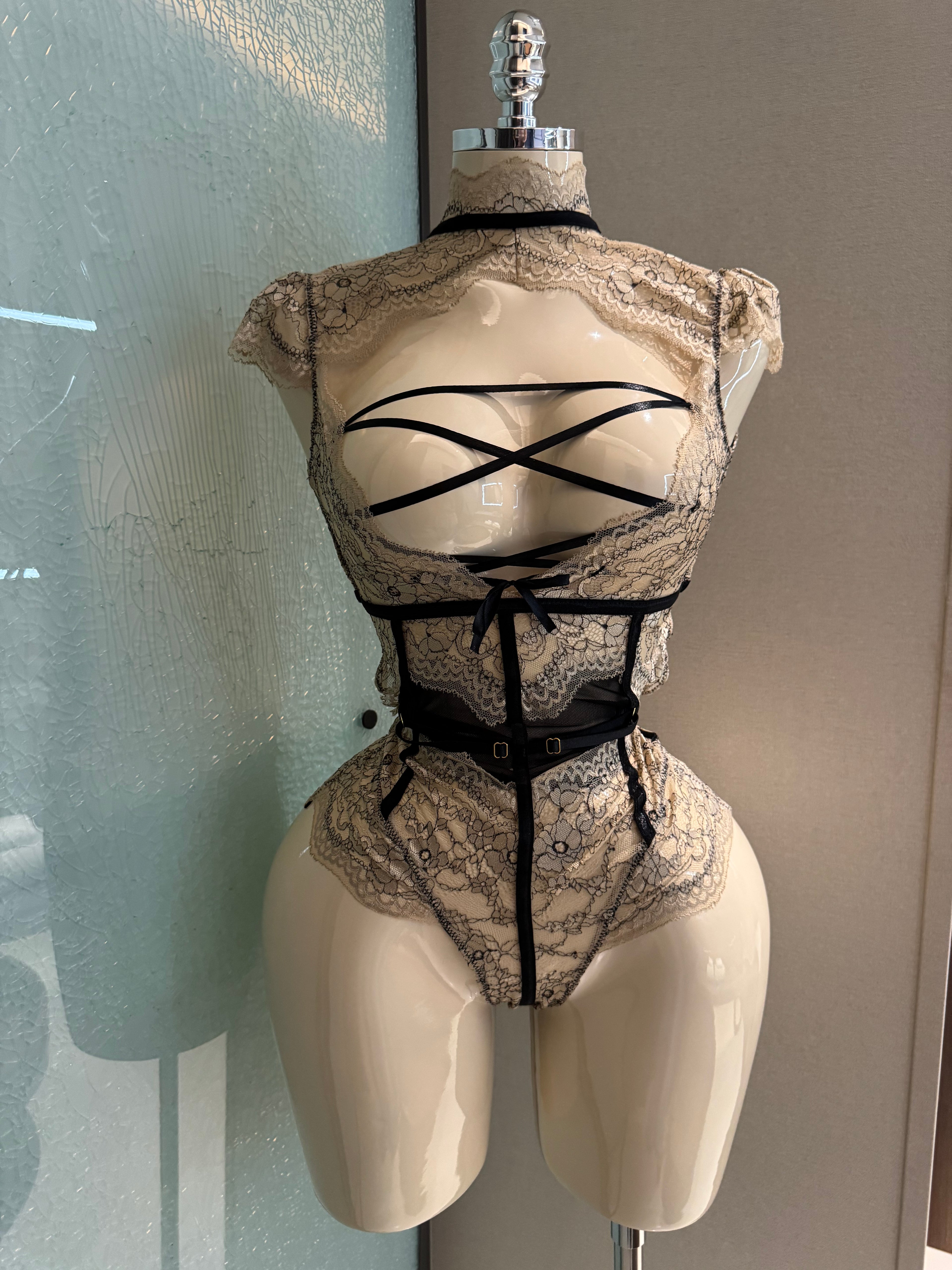 Classic Slim Fit Lace Sheer Lace-Up Cheongsam Sleepwear