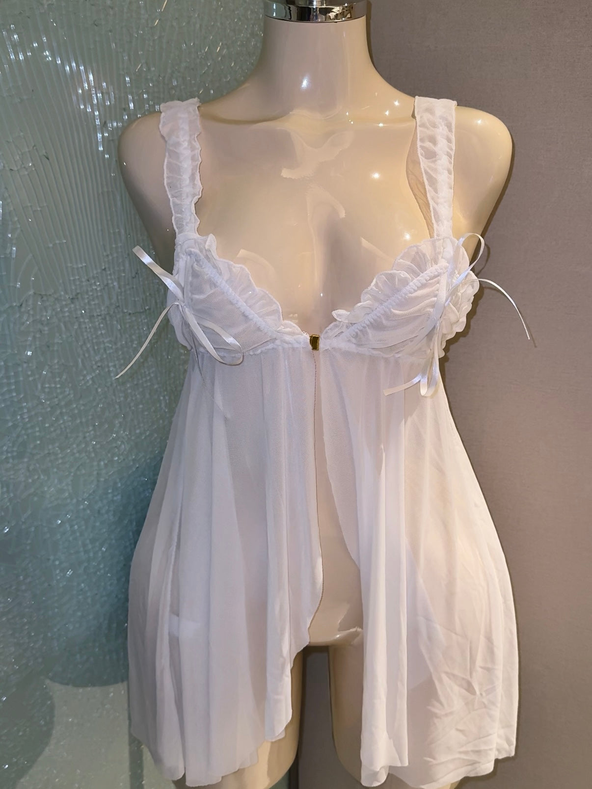 White Tulle Sheer Nightdress, Romantic Sexy Sleepwear