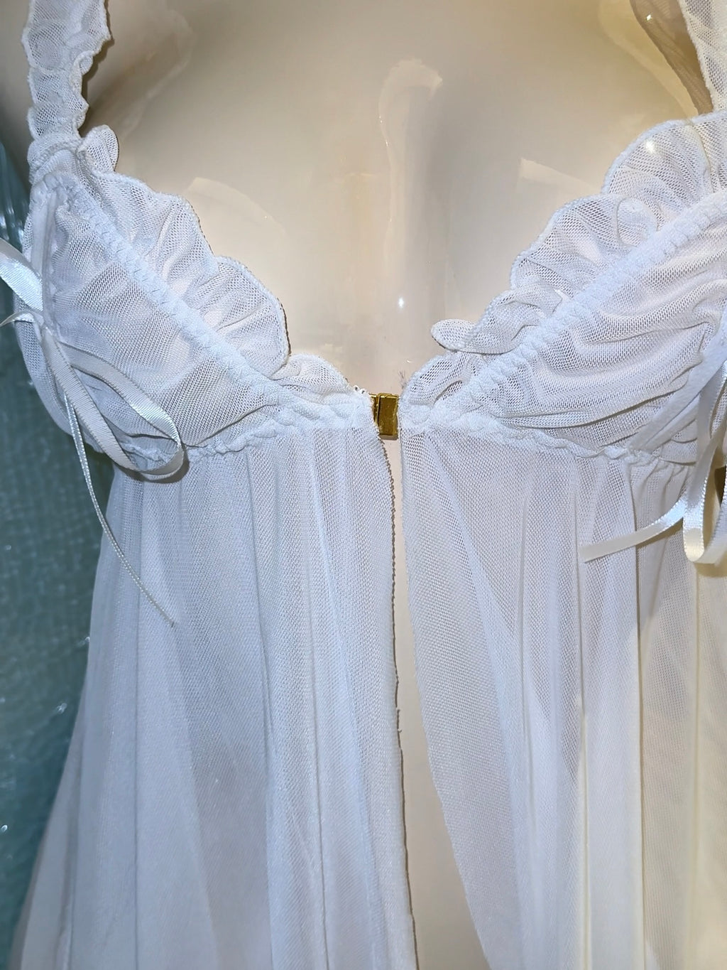 White Tulle Sheer Nightdress, Romantic Sexy Sleepwear