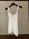 White Tulle Sheer Nightdress, Romantic Sexy Sleepwear