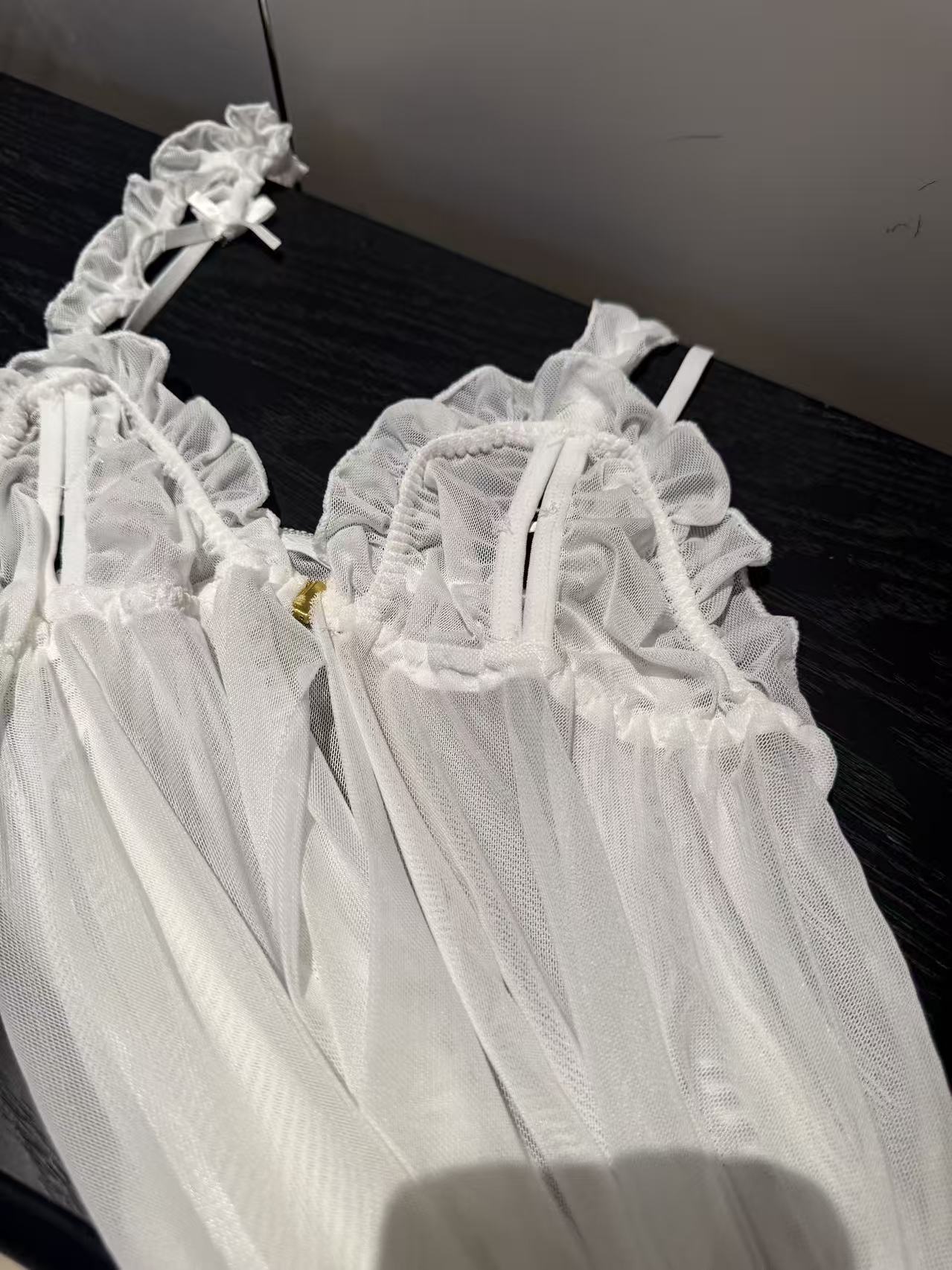 White Tulle Sheer Nightdress, Romantic Sexy Sleepwear