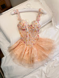 Pure Desire Floral Print Fishbone Bustier Dress