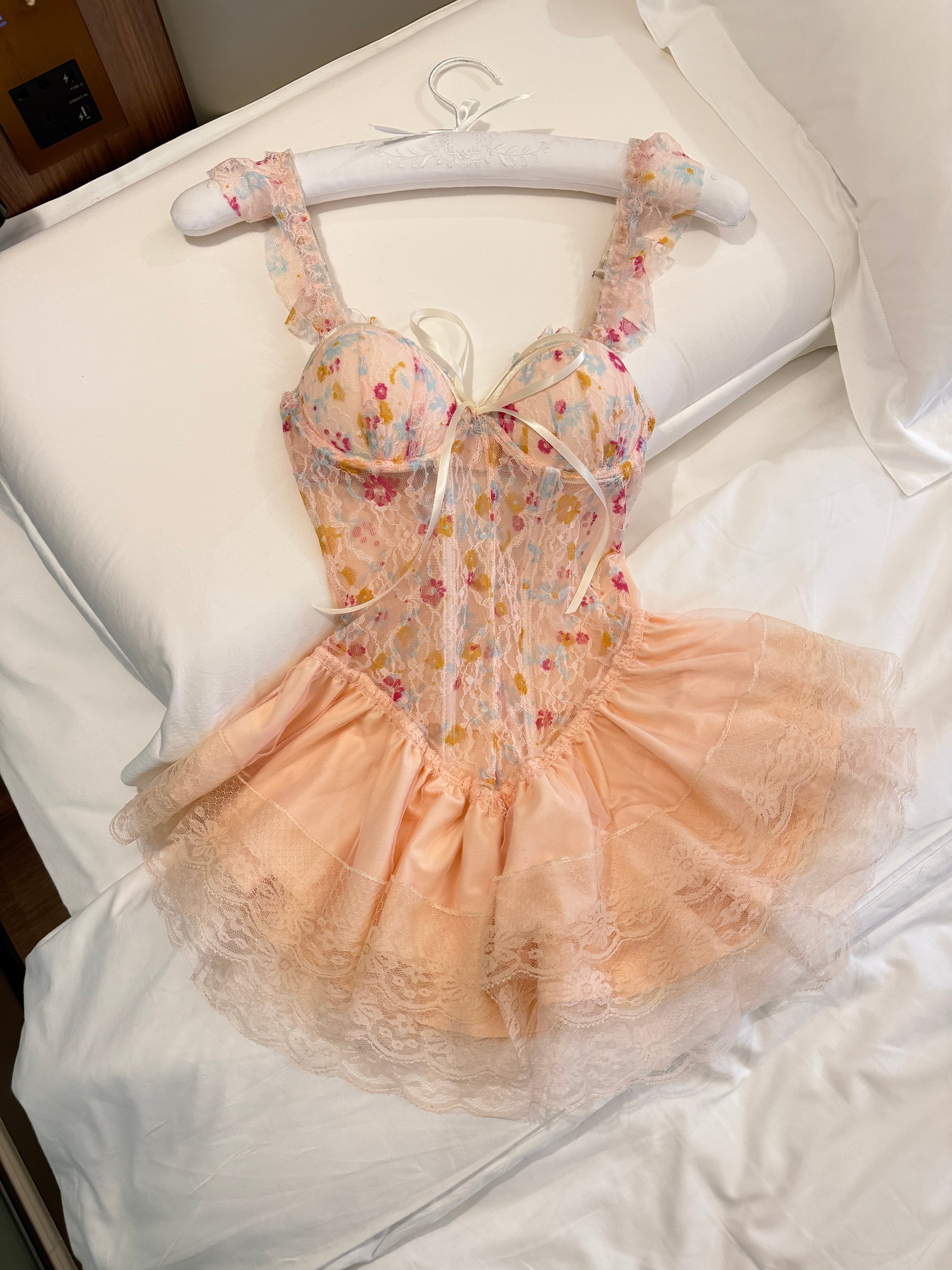 Pure Desire Floral Print Fishbone Bustier Dress