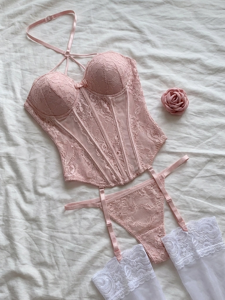 Lace Camisole Sheer Pure Desire Slim Fit Fishbone Bustier Sexy Push Up Women's Sleepwear & Lingerie | Camille Blush